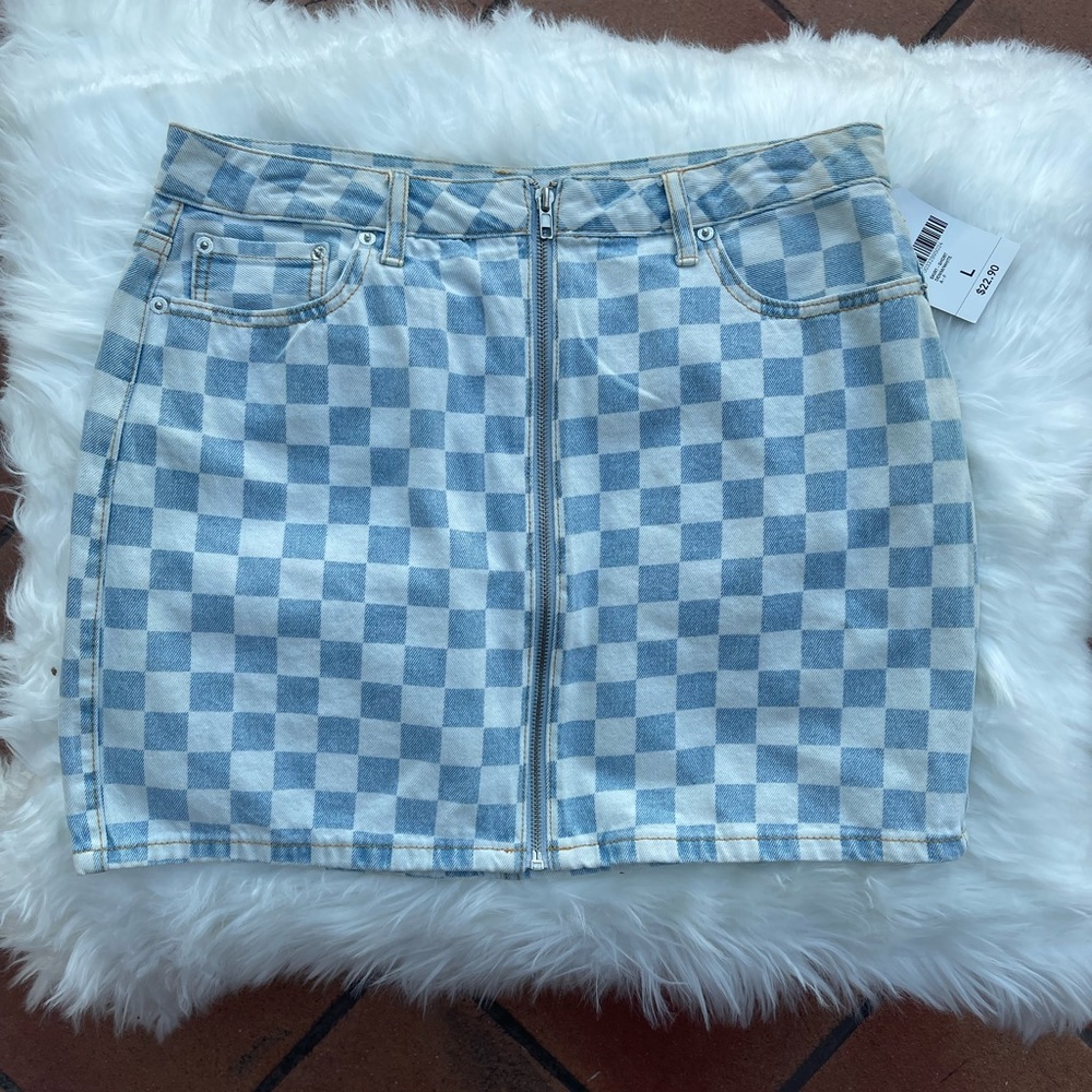 Forever 21 Blue and White Checkered Denim Mini Skirt